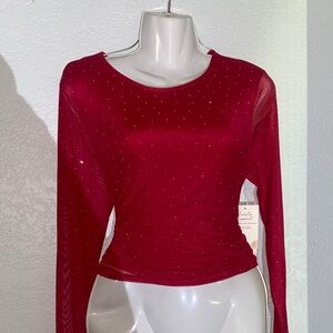 ✨🍾Perfectly imperfect elegant Red Long Sleeve Top with rhinestones 🍾🎄🎅🏼